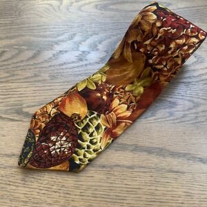 Givenchy Monsieur Silk Necktie‎ Floral Pattern Brown Gold Italian Made